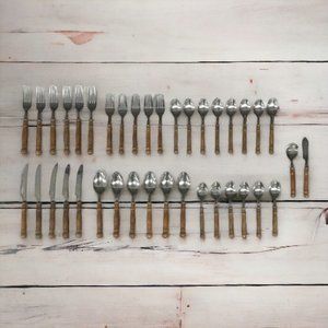 Harbor House Lifetime Cutlery Old Homestead Wood Handle Flatware Stainless 38 Pc